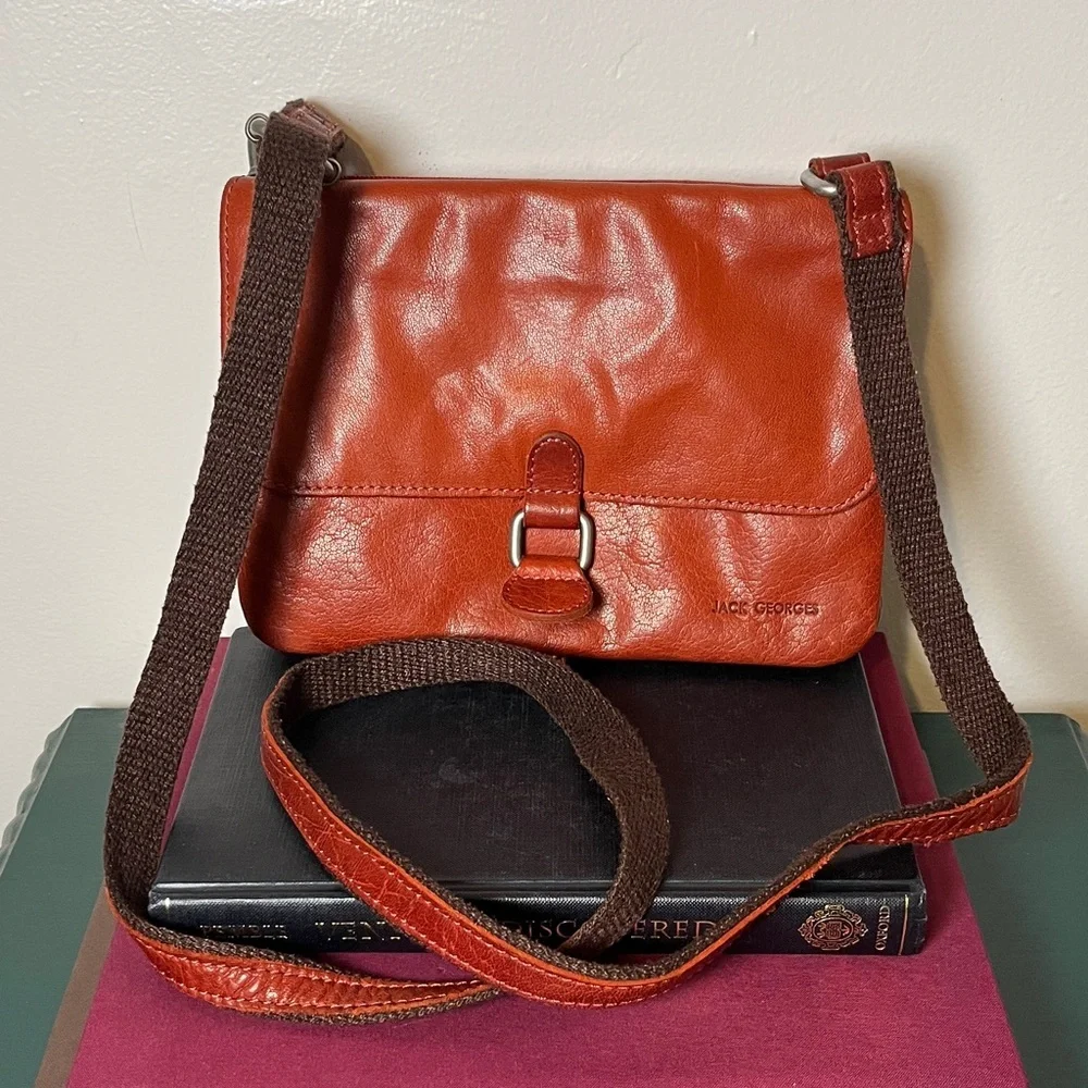 Jack Georges Genuine Leather Burnt Brown Voyager Wallet on String Crossbody Bag